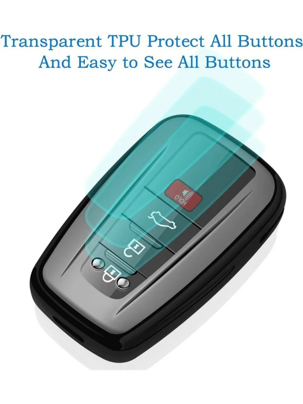 Soft TPU Key Fob Cover & Keychain for 2019-2025 Toyota Rav4 - Black Shell Case